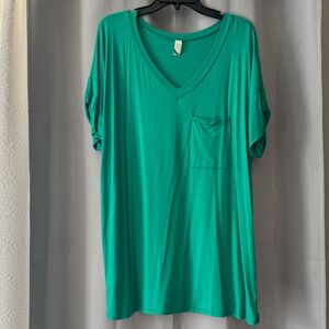 Green V-Neck Women's Top
